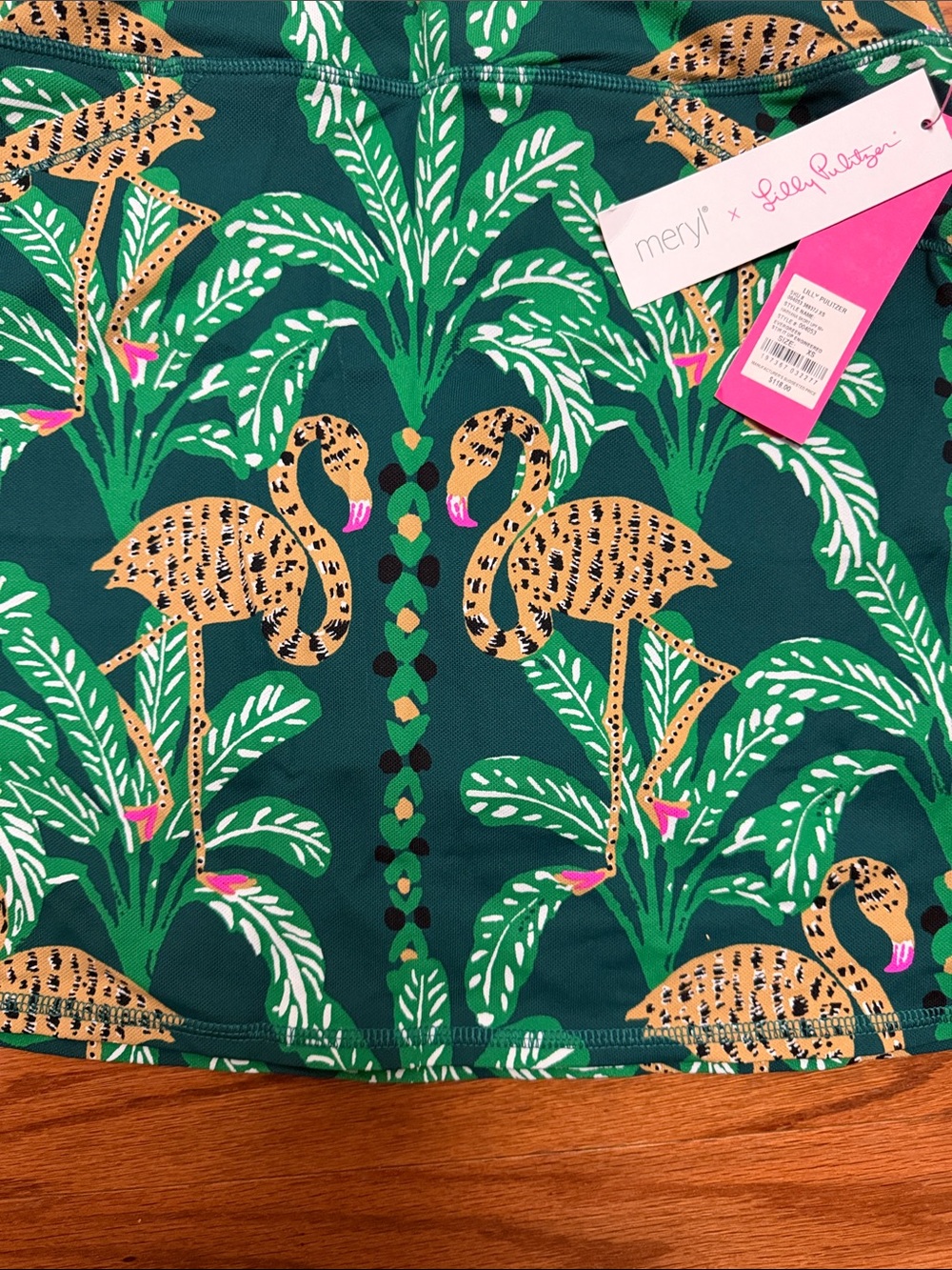 Lilly Pulitzer Evergreen Palm & Pink Flamingo Print Skort - Picture 3 of 6